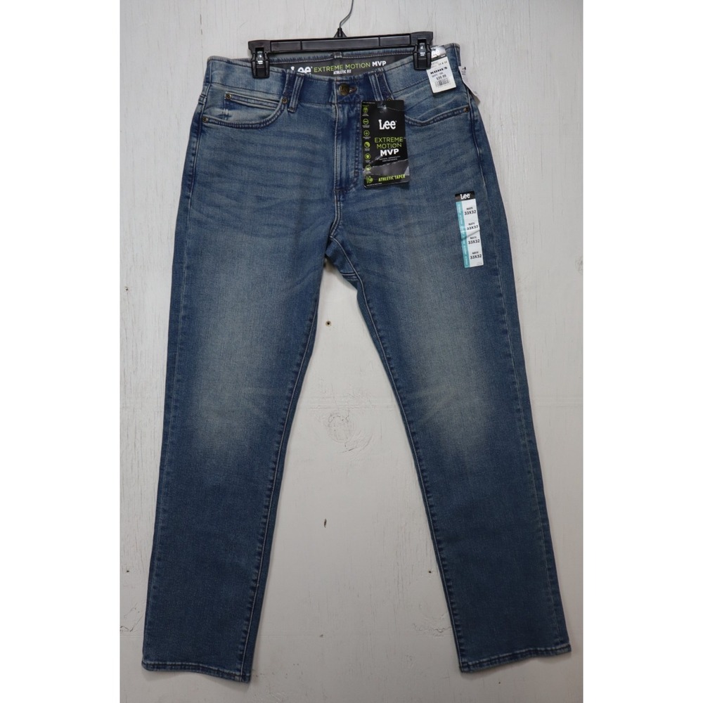 Lee Extreme Motion MVP Jeans Mens 33x32 Athletic Straight Stretch Majestic Blue